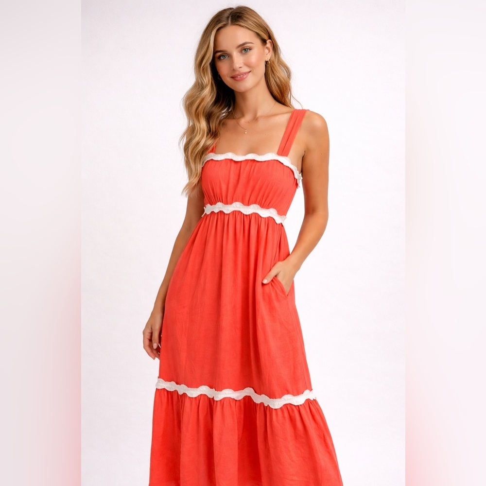 Blu Pepper Coral Scalloped Rick Rack Maxi Dress Size L